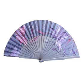 ABANICO semipericón, color malva, dibujo de flores, en madera lacada , tamaño grande | 2190 | Artesania Textil