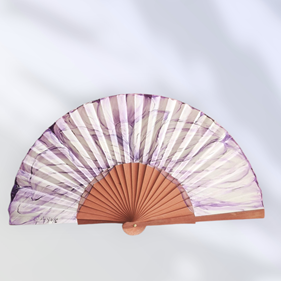 ABANICO  en seda y madera de peral, pintado a mano con gran flor morada. Talla clásico | 2212 | Artesania Textil