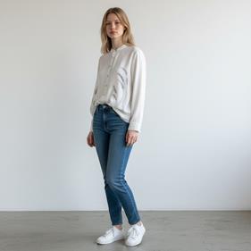 BLUSA camisa, color crudo, dibujo de espiga, en viscosa satén, manga larga cuello mao | 2497 | Artesania Textil