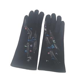 GUANTE negro , con dibujo de notas musicales, interior térmico, táctil   | 2277 | Artesania Textil