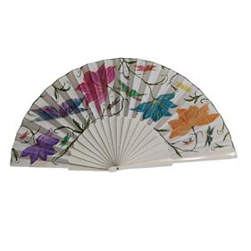 ABANICO pericón, color blanco, dibujo de flores multicolor, en madera lacada , tamaño muy grande | 2407 | Artesania Textil