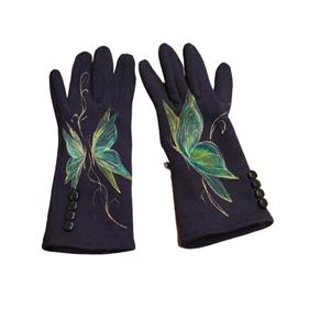 GUANTE, marrón con mariposas verdes, interior térmico, táctil   | 2045 | Artesania Textil