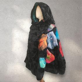 Chaquetón reversible color petroleo con bordado de patch multicolor | 2363 | Artesania Textil