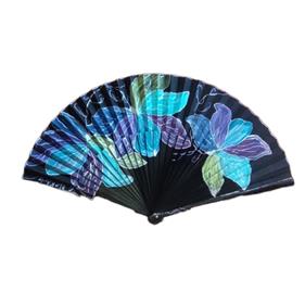 ABANICO semipericón, color negro, dibujo de flores multicolores, en madera lacada , tamaño grande | 2191 | Artesania Textil