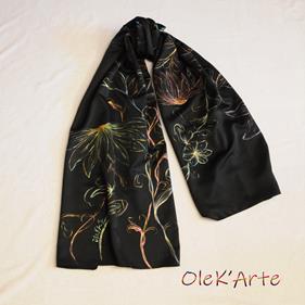 FULAR, en Seda de gramaje superior, color negro , dibujo de flor multicolor | SP/01136 | Artesania Textil