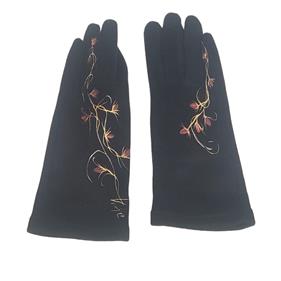 GUANTE negro , con dibujo de capullos de flor, interior térmico, táctil   | 2279 | Artesania Textil