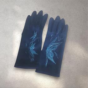 GUANTE azul, con dibujo de mariposas azules, interior térmico, táctil   | 2435 | Artesania Textil