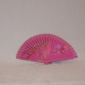 ABANICO de bolsillo, color rosa, dibujo de flor rosa, madera de arce lacada, tamaño pequeño | AC/01459 | Artesania Textil