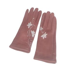 GUANTE rosa, con dibujo de flor en blanco, interior térmico, táctil   | 2285 | Artesania Textil