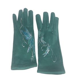 GUANTE verde, con dibujo de mariposas turquesas, interior térmico, táctil   | 2286 | Artesania Textil