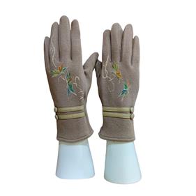 GUANTE beig, con dibujo de mariposa y botones, interior térmico, táctil   | 2029 | Artesania Textil