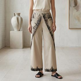 Pantalón, color beig, bordes resaltados, sarga plana de viscosa | 2505 | Artesania Textil