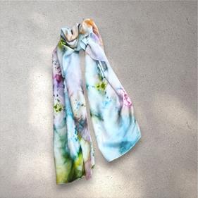 FULAR, en Seda satén, multicolor suave, dibujo de acuarela  shibory | 1878 | Artesania Textil