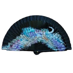 ABANICO de bolsillo, color negro, dibujo de noche con luna, madera de arce lacada, tamaño pequeño | 2166 | Artesania Textil