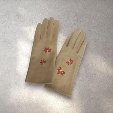 GUANTE beig, con dibujo de flores rojas, interior térmico, táctil   | 2440 | Artesania Textil
