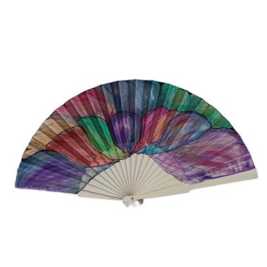 ABANICO pericón, color blanco, dibujo gran flor multicolor, en madera lacada , tamaño muy grande | 2397 | Artesania Textil