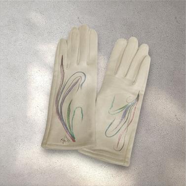 GUANTE crudo, con dibujo de hojas multicolores, interior térmico, táctil   | 2442 | Artesania Textil