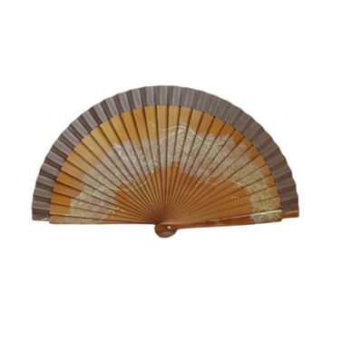 ABANICO de bolsillo, color madera caoba, dibujo de espirales, madera de arce lacada, tamaño pequeño | 2185 | Artesania Textil