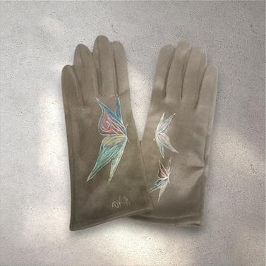 GUANTE gris, con dibujo de mariposas multicolores, interior térmico, táctil   | 2434 | Artesania Textil