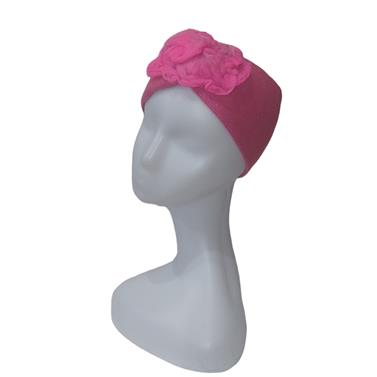TURBANTE tipo cinta de color fucsia con flor rosa  de lana fieltro | 2304 | Artesania Textil