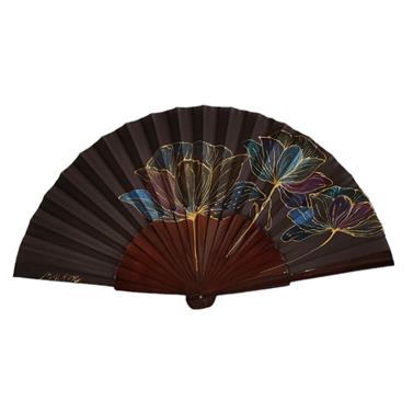 ABANICO pericón, color caoba, dibujo de flores multicolor, en madera barnizada , tamaño muy grande | 2404 | Artesania Textil