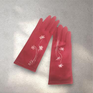 GUANTE rosa fucsia, con dibujo de flor en blanco, interior térmico, táctil   | 2281 | Artesania Textil