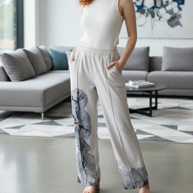 Pantalón, color crudo, dibujo de sibori, en punto frio de viscosa | 2502 | Artesania Textil