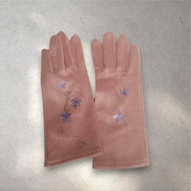 GUANTE rosa empolvado, con dibujo de florecitas malvas, interior térmico, táctil   | 2438 | Artesania Textil