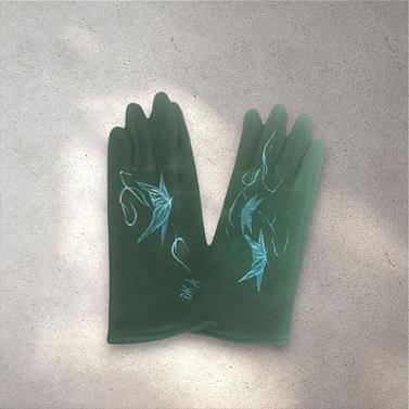 GUANTE verde, con dibujo de mariposas azules, interior térmico, táctil   | 2439 | Artesania Textil