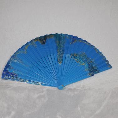 ABANICO semipericón, color azul, dibujo espiral, en madera lacada , tamaño grande | AS/01491 | Artesania Textil