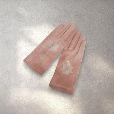 GUANTE rosa palo, con dibujo de flor blanca, interior térmico, táctil   | 2294 | Artesania Textil