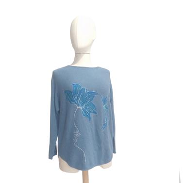 JERSEY, PULL, de corte recto y manga japonesa color azul pintado a mano | 2264 | Artesania Textil