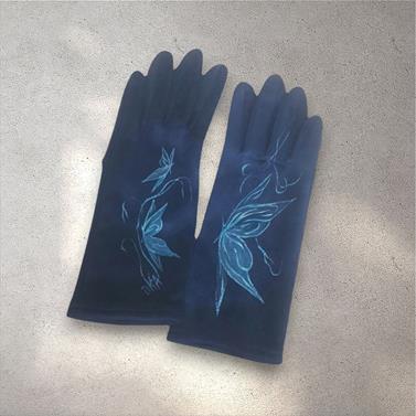 GUANTE azul, con dibujo de mariposas azules, interior térmico, táctil   | 2435 | Artesania Textil