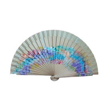 ABANICO de bolsillo, color madera, dibujo abstracto, madera de arce lacada, tamaño pequeño | 2179 | Artesania Textil