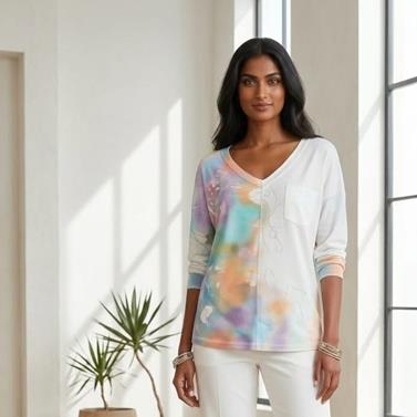 CAMISETA, PULL, color blanco  con dibujo degradado multicolor | 2493 | Artesania Textil