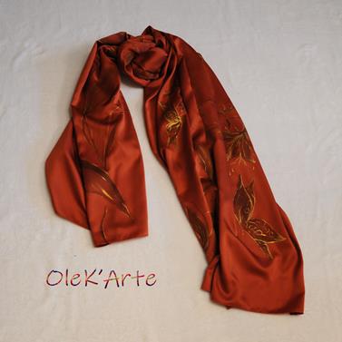 FULAR, en Seda de gramaje superior, color marrón , dibujo de flor  | SP/01134 | Artesania Textil