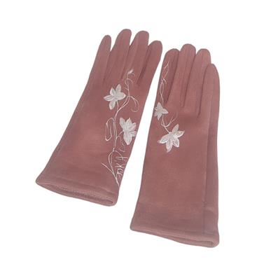 GUANTE rosa, con dibujo de flor en blanco, interior térmico, táctil   | 2285 | Artesania Textil