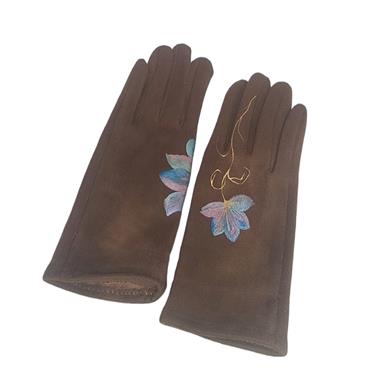 GUANTE camel, con dibujo de flores multicolores, interior térmico, táctil   | 2295 | Artesania Textil