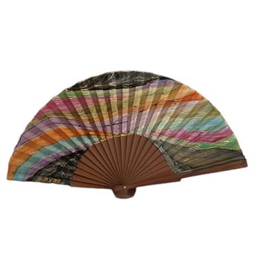 ABANICO  en seda y madera de peral, dibujo de atardecer multicolor. Talla clásico | 2222 | Artesania Textil
