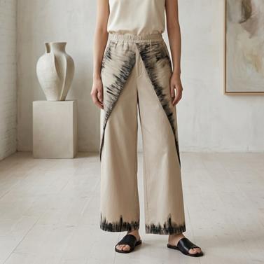Pantalón, color beig, bordes resaltados, sarga plana de viscosa | 2505 | Artesania Textil